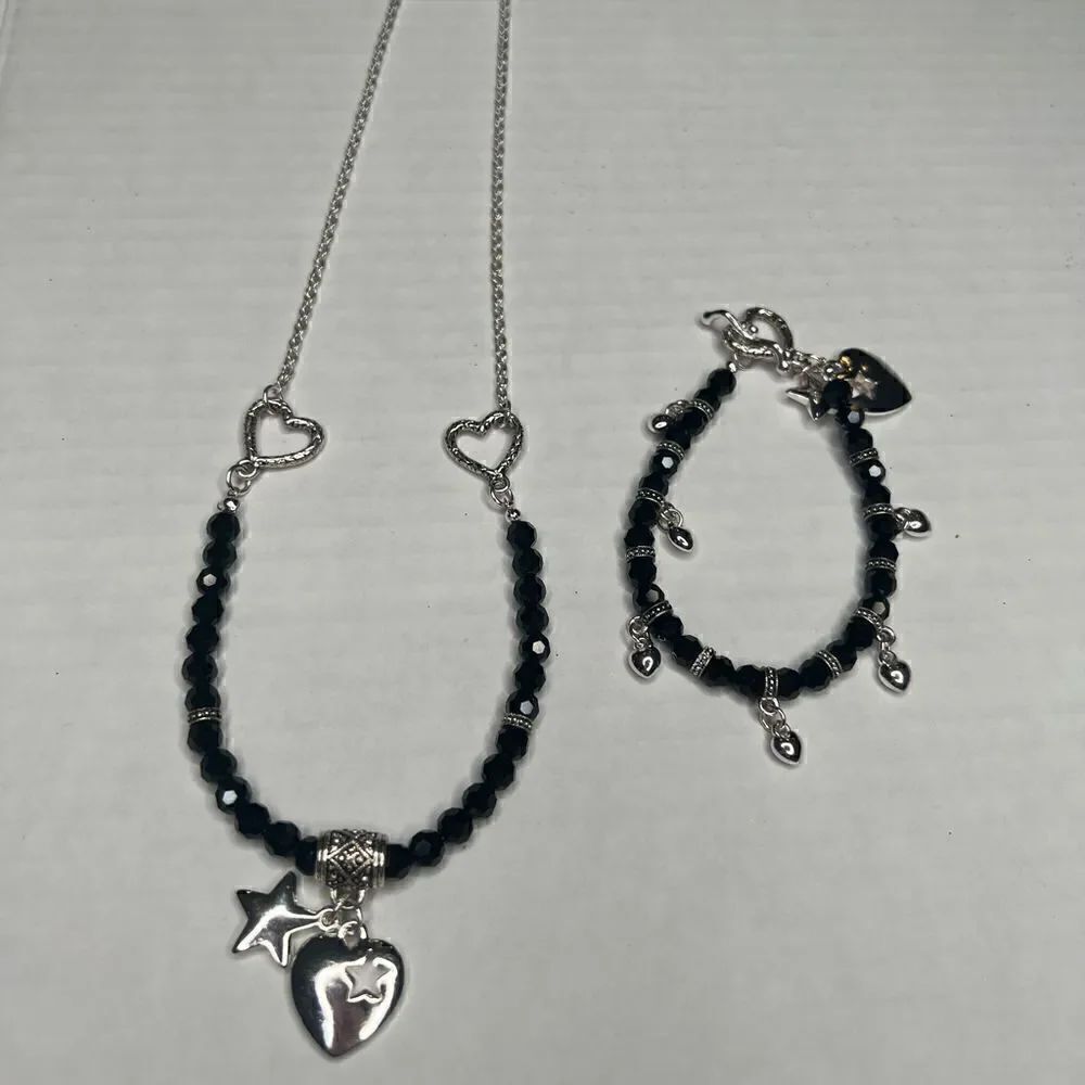 3/$15 or 5/$20 Heart & Stars with black beads necklace and bracelet set